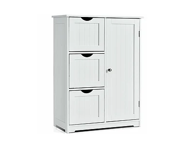 Bathroom Floor Cabinet Side Storage Cabinet with 3 Drawers and 1 Cupboard