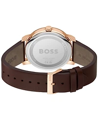 Hugo Boss Men's Contender Quartz Multifunction Brown Leather Watch 44mm