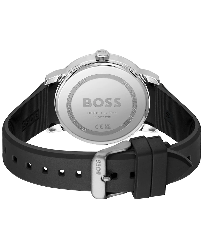 Hugo Boss Men's Dean Quartz Basic Calendar Black Silicone Watch 41mm