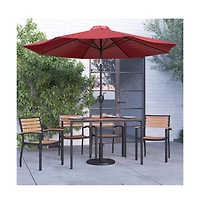 Chara 7 Piece Dining Set With Umbrella & Base - Steel Framed Table Hole 4 Club Chairs
