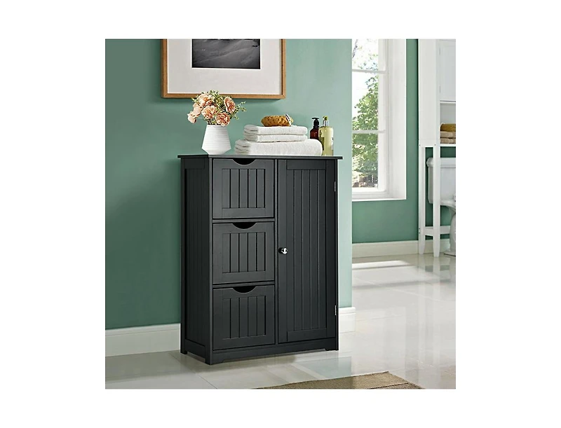 Bathroom Floor Cabinet Side Storage with 3 Drawers and 1 Cupboard
