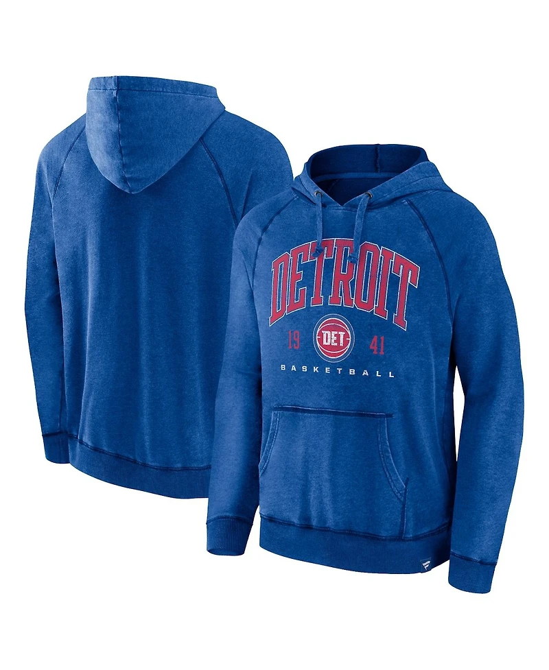 Men's Fanatics Heather Blue Distressed Detroit Pistons Foul Trouble Snow Wash Raglan Pullover Hoodie
