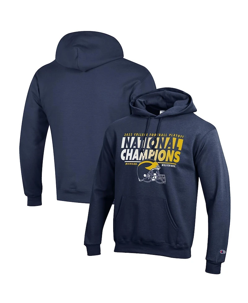 Men's Champion Navy Michigan Wolverines College Football Playoff 2023 National Champions Helmet Pullover Hoodie