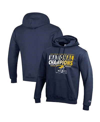 Men's Champion Navy Michigan Wolverines College Football Playoff 2023 National Champions Helmet Pullover Hoodie