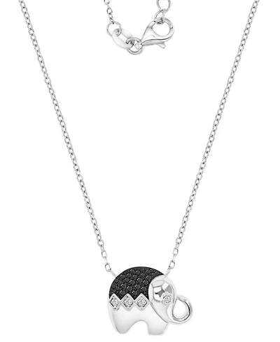 Black Spinel (1/4 ct. t.w.) & Lab-Grown White Sapphire (1/8 Elephant Pendant Necklace Sterling Silver, 16" + 2" extender (Also Lab-Gro