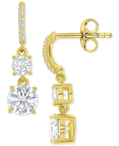 Cubic Zirconia Double Stone Linear Drop Earrings