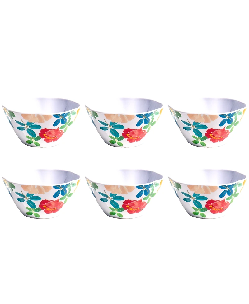 Abode Homewares Audrey Floral 6" Cereal Bowls 24 oz, Set of 6, Service for 6