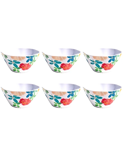 Abode Homewares Audrey Floral 6" Cereal Bowls 24 oz, Set of 6, Service for 6