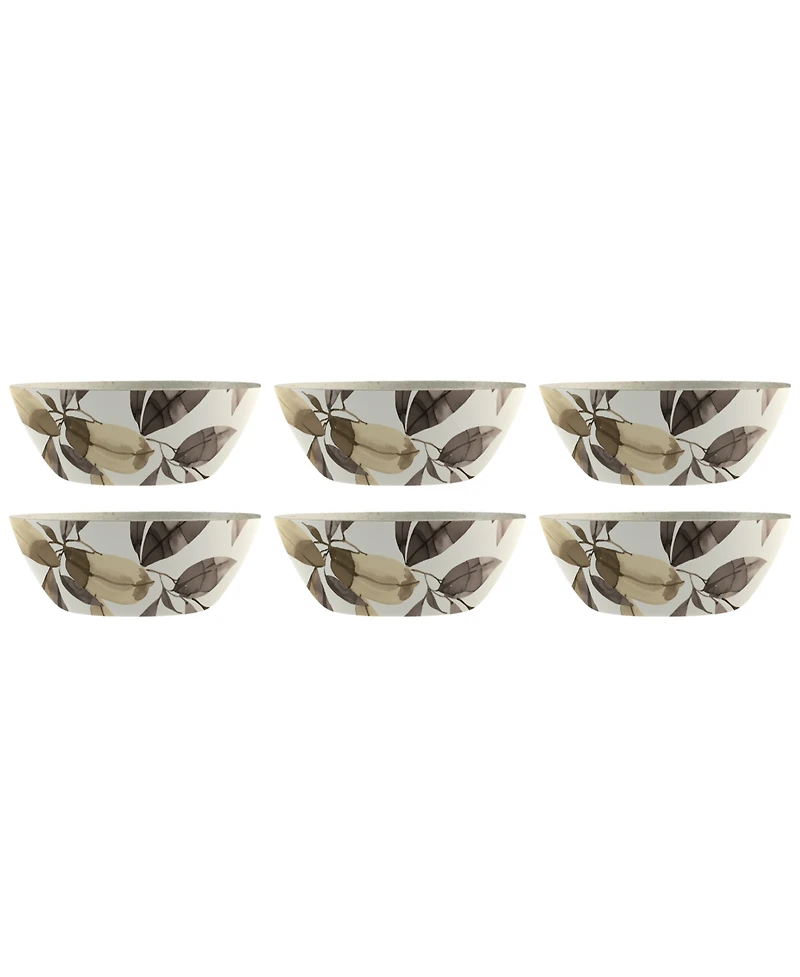 Abode Homewares Bali Leaves 7.1" Cereal Bowl Merge 37 oz, Set of 6, Service for 6