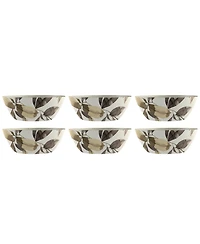 Abode Homewares Bali Leaves 7.1" Cereal Bowl Merge 37 oz, Set of 6, Service for 6