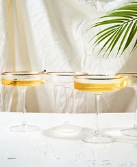 The Wine Savant Ribbed Art Deco Gilded Crystal Martini & Champagne Coupe Glasses, Set of 4