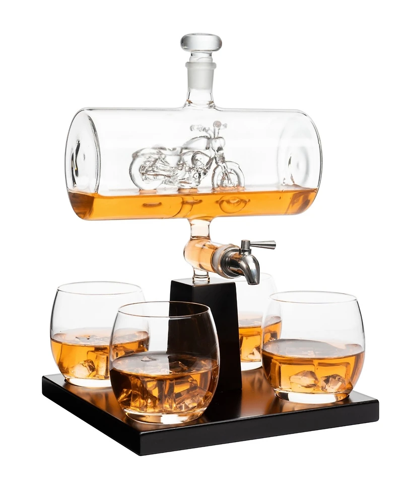 The Wine Savant Motorcycle Decanter Whiskey Wine Decanter 1100 ml Set of 5