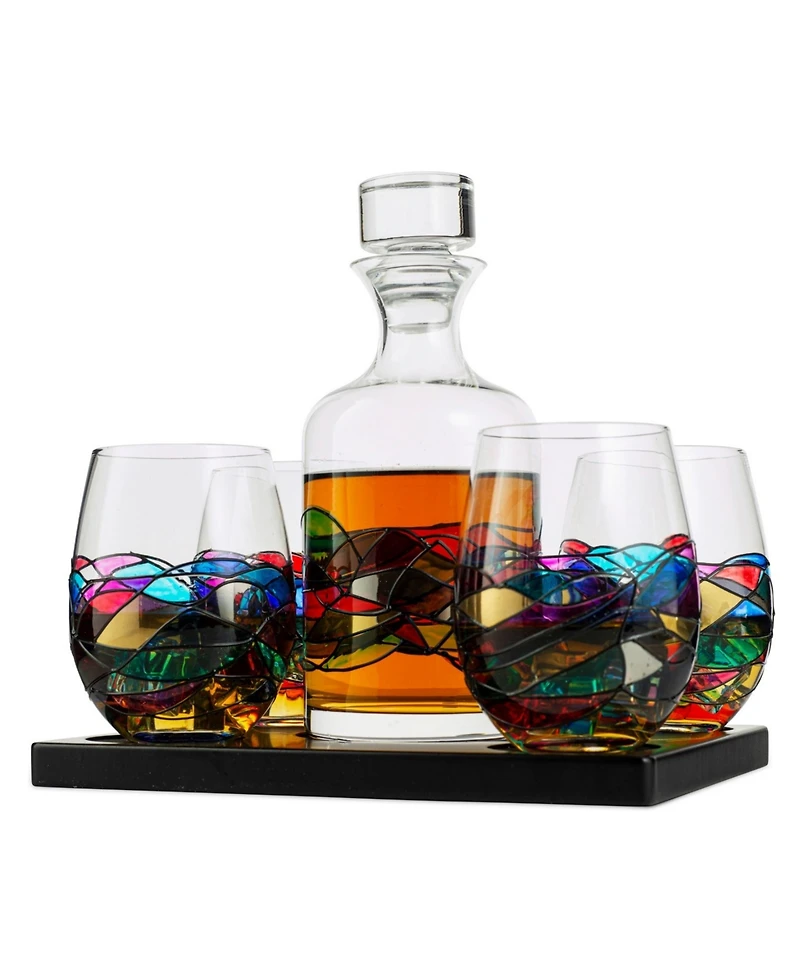 The Wine Savant Renaissance Stained Glass Wine Decanter Glasses, Set of 5