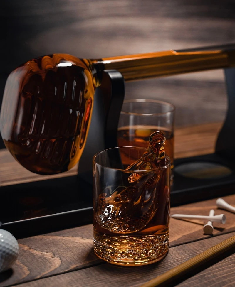 The Wine Savant Golf Club Whiskey Decanter and Liquor Glasses, Set of 5