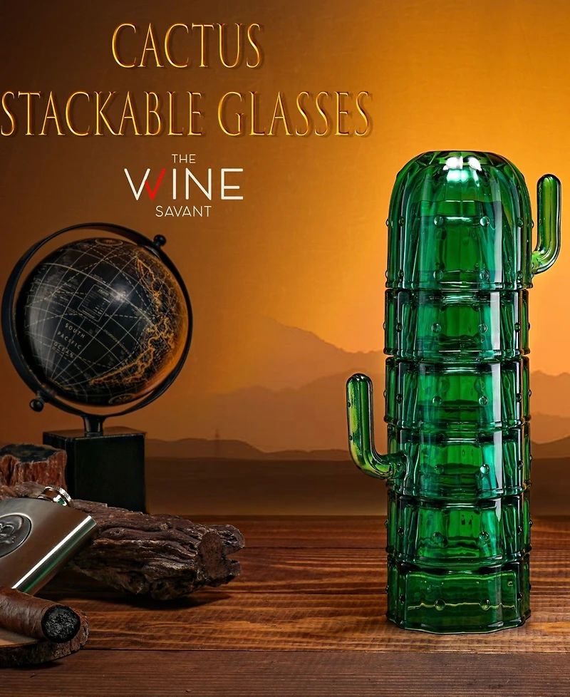 The Wine Savant Cactus Stackable Drinking Glasses, Set of 6