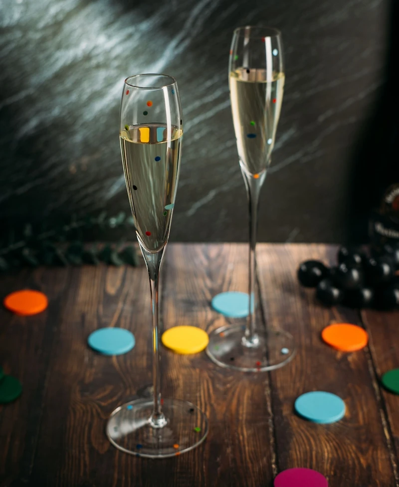 The Wine Savant Polka Dot Champagne Flutes Glass, Set of 2