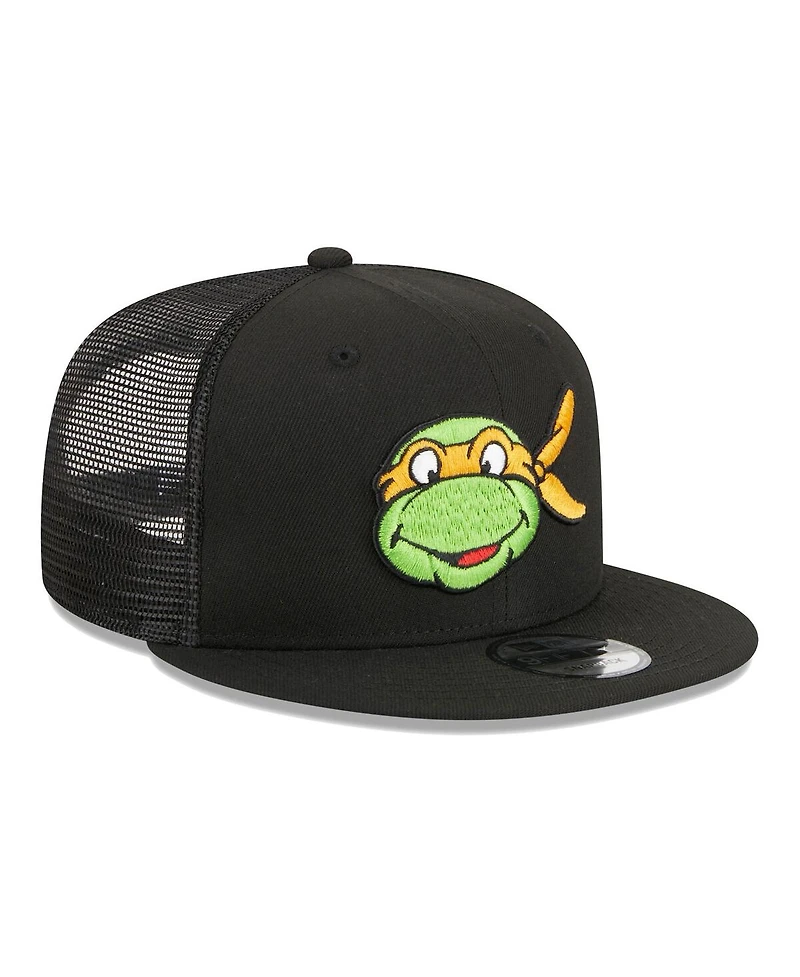 Men's New Era Black Teenage Mutant Ninja Turtles Happy Michelangelo Trucker 9FIFTY Snapback Hat