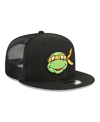 Men's New Era Black Teenage Mutant Ninja Turtles Happy Michelangelo Trucker 9FIFTY Snapback Hat