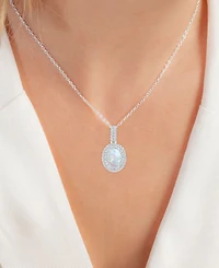 2-Pc. Set Lab-Grown Opal (1-1/6 ct. t.w.) & Lab-Grown White Sapphire (1 ct. t.w.) Oval Halo Pendant Necklace & Matching Stud Earrings in Sterling Silv