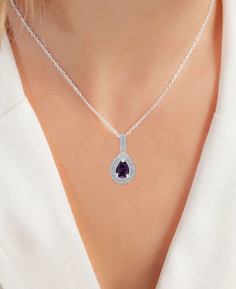 2-Pc. Set Lab-Grown Alexandrite (2-5/8 ct. t.w.) & Lab-Grown White Sapphire (1 ct. t.w.) Teardrop Halo Pendant Necklace & Matching Stud Earrings in St