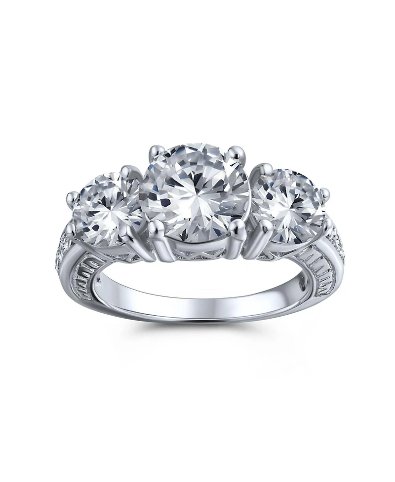Bling Jewelry Milgrain 4CTW Round Solitaire Three Stone Cz Promise Ring Silver