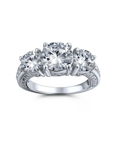 Bling Jewelry Milgrain 4CTW Round Solitaire Three Stone Cz Promise Ring Silver