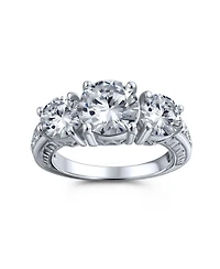 Bling Jewelry Milgrain 4CTW Round Solitaire Three Stone Cz Promise Ring Silver