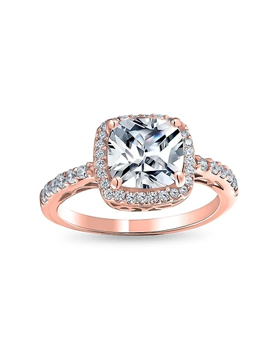 Bling Jewelry 3CT Cz Cubic Zirconia Halo Solitaire Square Radiant Cushion Cut Promise Ring Sterling Silver 1MM Thin Band
