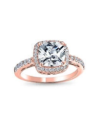 Bling Jewelry 3CT Cz Cubic Zirconia Halo Solitaire Square Radiant Cushion Cut Promise Ring Sterling Silver 1MM Thin Band