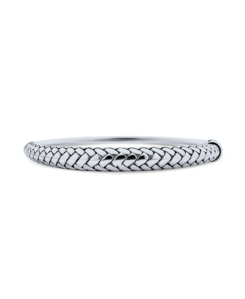 Bling Jewelry Hollow Bali Braided Basket Weave Wheat Hinge Stackable Bangle Bracelet Oxidized Sterling Silver 7.5 Inch