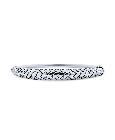 Bling Jewelry Hollow Bali Braided Basket Weave Wheat Hinge Stackable Bangle Bracelet Oxidized Sterling Silver 7.5 Inch