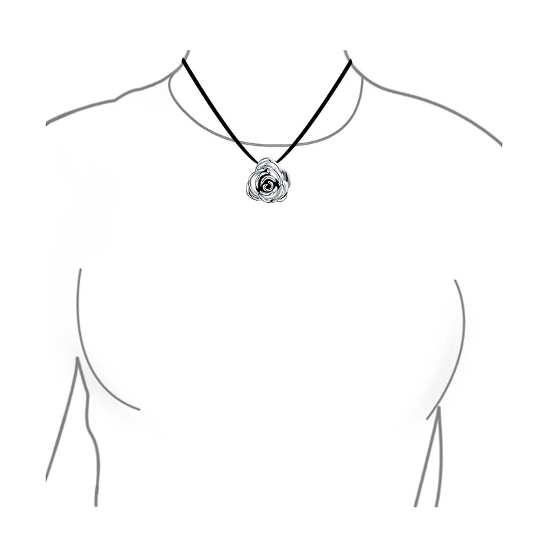 Bling Jewelry Large Flower Rose Pendant Necklace Black Silk Cord Hollow Oxidized Sterling Silver16 Inch