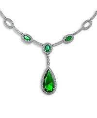 Bling Jewelry Oval Fashion Cubic Zirconia Cz Pear Shape Statement Large Teardrop Y Necklace Rhodium Plated