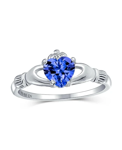 Bling Jewelry Bff Sorority Sister Solitaire Royal Blue Cz Celtic Irish Friendship Promise Crown Heart Claddagh Ring Sterling Silver