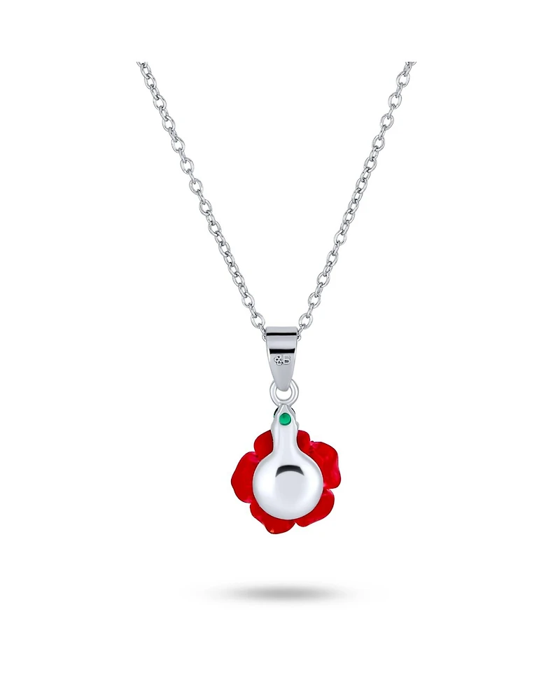 Bling Jewelry Romantic Floral 3D Pink Red Rose Pendant Necklace with Green Cz Sterling Silver