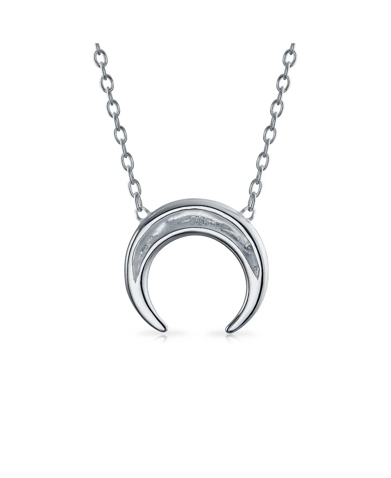 Bling Jewelry Celestial Trendy Horn Half Moon Necklace Sterling Silver Necklaces Crescent Moon Station Necklace Double Horns Pendant