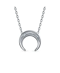 Bling Jewelry Celestial Trendy Horn Half Moon Necklace Sterling Silver Necklaces Crescent Moon Station Necklace Double Horns Pendant