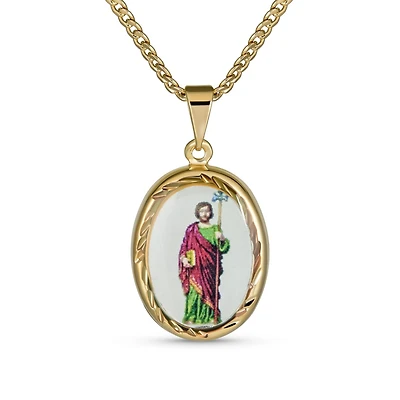 Bling Jewelry Oval Religious Medal Medallion Shepherd Rod and Staff of Jesus Photo Pendant Necklace Yellow Gold Plated