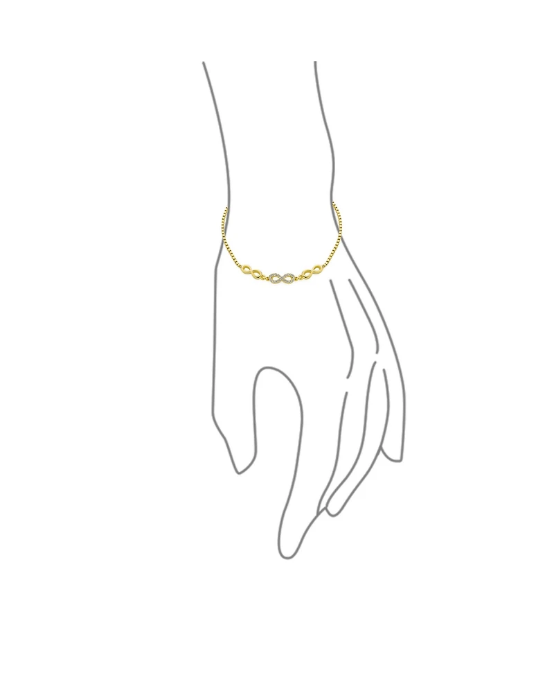 Bling Jewelry Delicate Dainty Symbols Love Knot Trio Multi Cz Accent Infinity Bolo Bracelet Yellow Gold Plated Sterling Silver Adjustable Slide