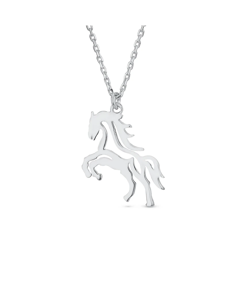 Bling Jewelry Cowgirl Equestrian Galloping Thoroughbred Horse Pendant Necklace Oxidized Sterling Silver