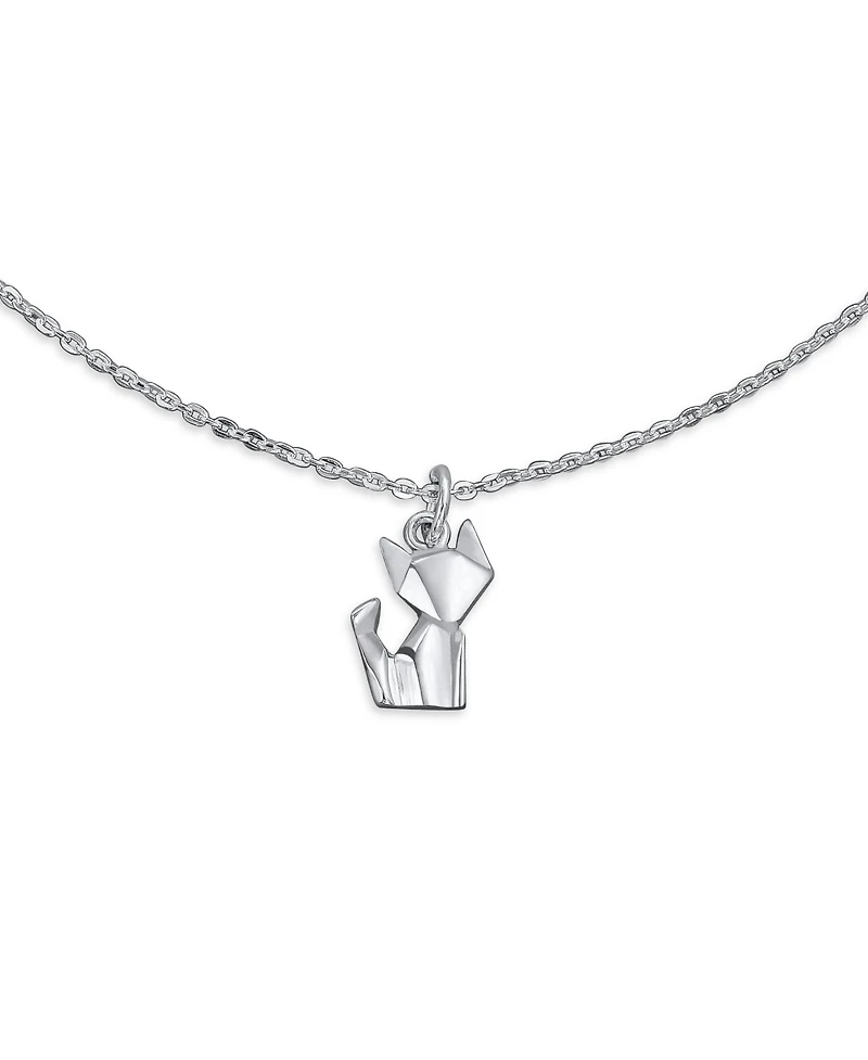 Bling Jewelry 3D Geometric Origami Jewelry Animals Pet Cat Kitten Anklet Small Charm Dangle Ankle Bracelet Sterling Silver Adjustable 9 To 10 Inch