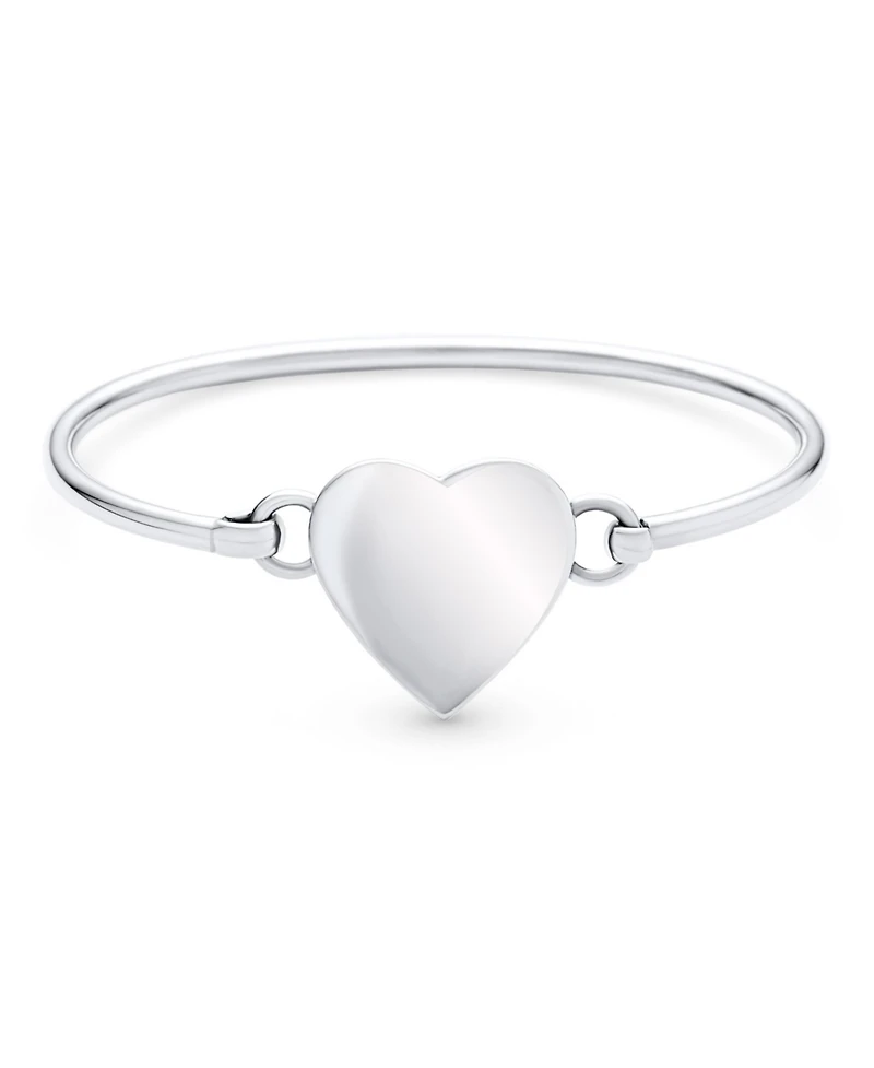 Bling Jewelry Sterling Silver Heart Bangle Bracelet Polished Finish Solid Strong