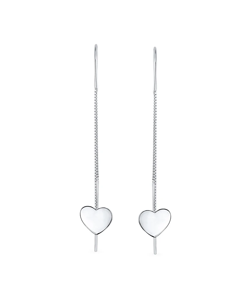 Bling Jewelry Simple Lightweight Long Flat Heart Chain Threader Earrings Sterling Silver Stabilizing U Hook