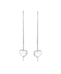 Bling Jewelry Simple Lightweight Long Flat Heart Chain Threader Earrings Sterling Silver Stabilizing U Hook