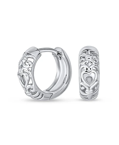 Bling Jewelry Open Heart Cut Out Filigree Endless Huggie Small Hoop Earrings Hinged Sterling Silver