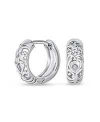 Bling Jewelry Open Heart Cut Out Filigree Endless Huggie Small Hoop Earrings Hinged Sterling Silver