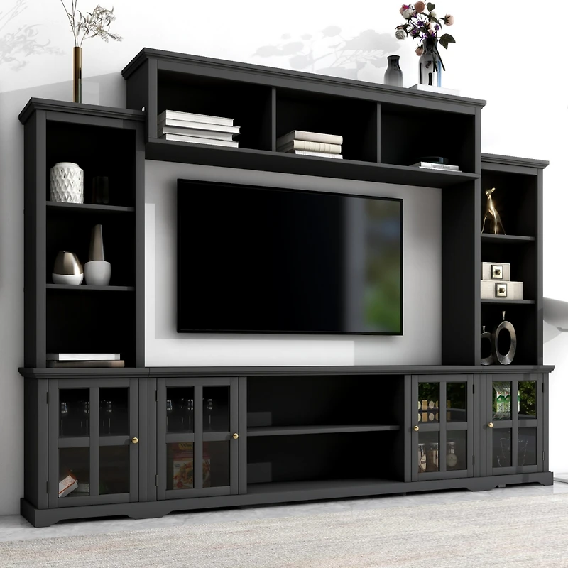 Simplie Fun Minimalist Tv Stand with Glass Door, for TVs up to 70"