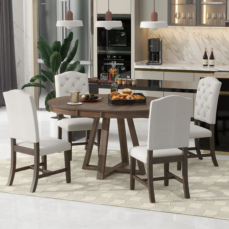 Streamdale Retro 5-Piece Dining Set with Round Table and Chairs