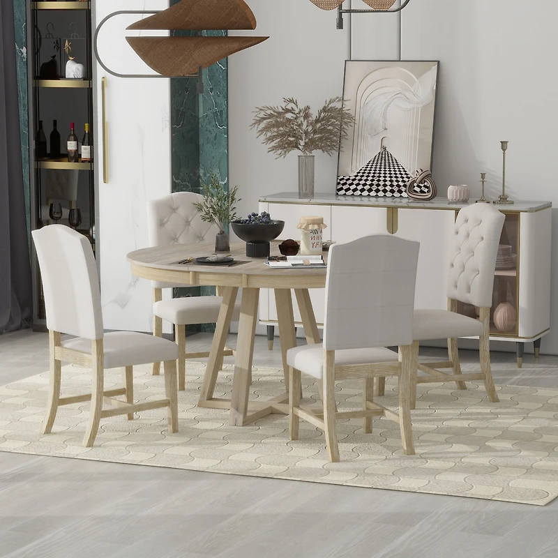 Streamdale Retro 5-Piece Dining Set with Round Table & Upholstered Chairs