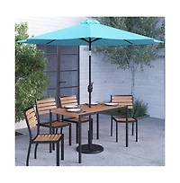 Calle 7 Piece Outdoor Faux Teak Poly Slat Outdoor Furniture Set - Table, 4 Chairs And Patio Umbrella And Base